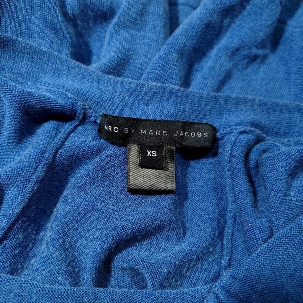 MARC JACOBS Cashmere Silk Knit Cross Back Mini Dress Cottagecore Blue Womens XS - Picture 2 of 9